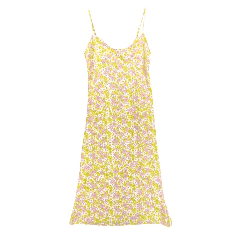Zara Womens S Floral Pink Yellow Floral Open back Midi Sipl Dress 70s Y2K